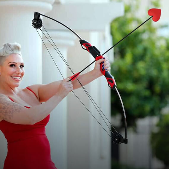A smiling LGBTQ+ Matchmaker holding a bow and arrow