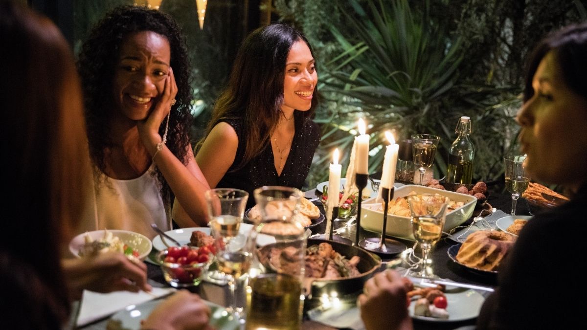 Queer couple meeting family for dinner